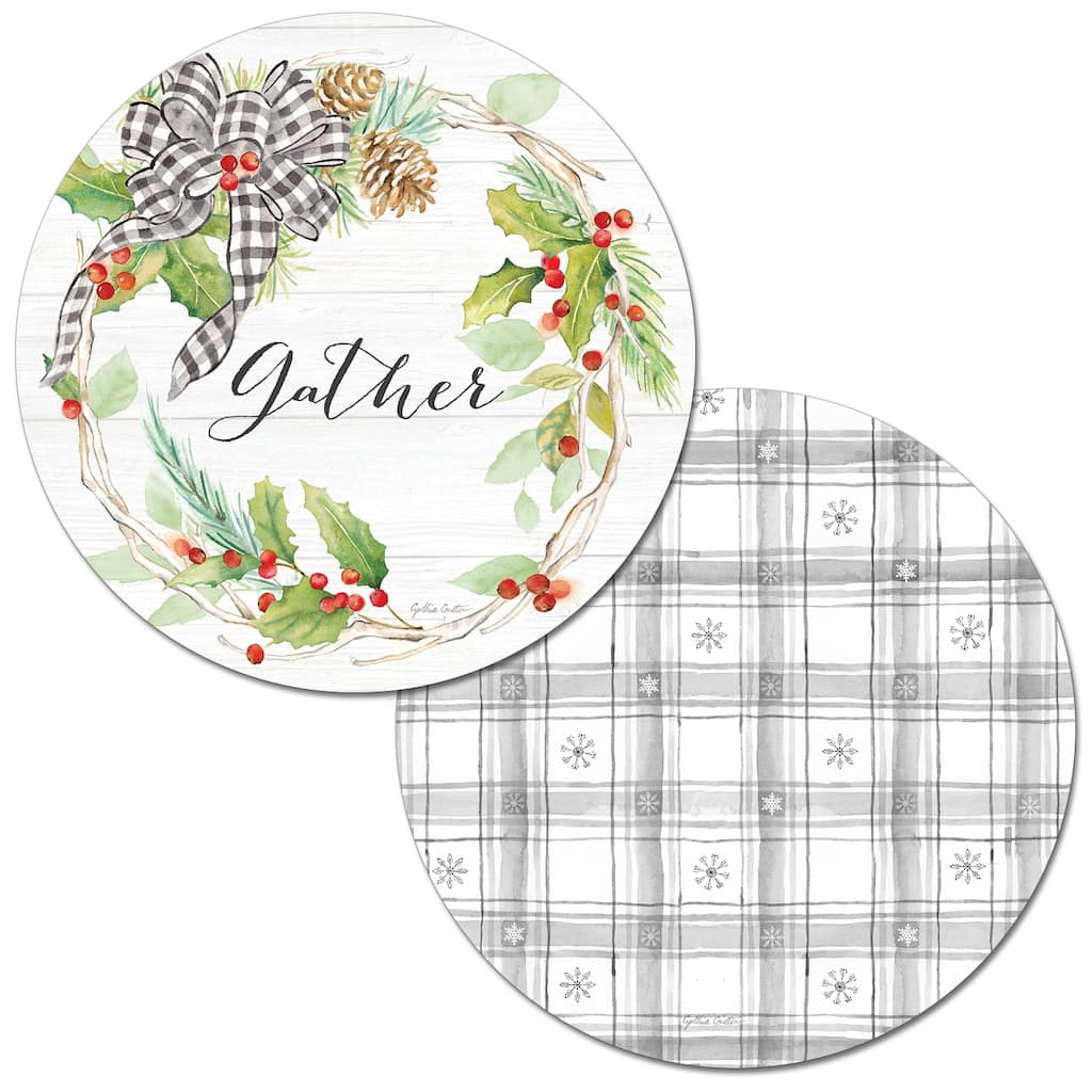 Reversible Wipe-clean Round Shaped Placemats Set of 4 - Holiday Gingham
