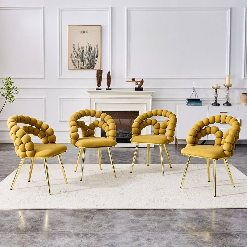 Luxe Gold-Leg Velvet Dining Chair - Modern Bubble Bead Accent Chair for Kitchen & Dining Room