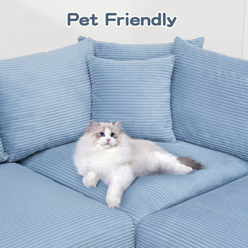 GDFStudio - Corduroy U-Shaped 6-Seater 137.7" Cloud Modular Sectional Couch with Ottoman