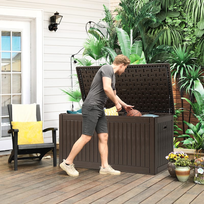 260 Gallons Water Resistant Resin Lockable Deck Box - Brown
