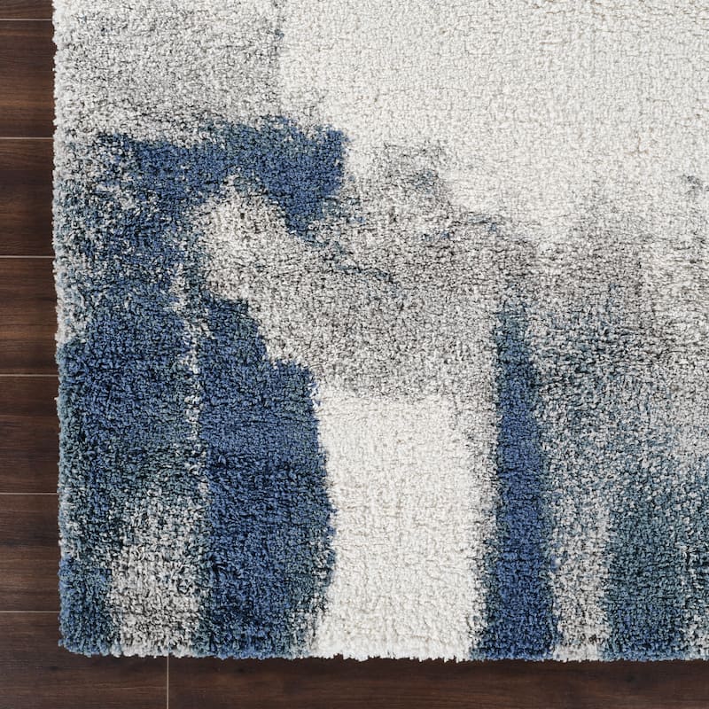 Noori Rug Lux Gordon Abstract Modern 2-inch Thick Shag Rug - 2'6" x 8'0" - Blue/Grey
