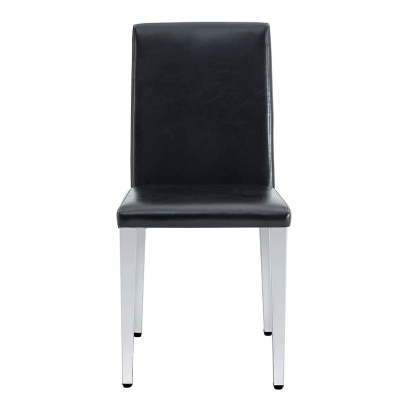 Dining Chairs Set of 2,Black PU Backrest Chairs with Silver Metal Legs