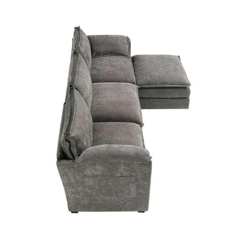 GDFStudio - 107" Rubber Wood Modular L-Shaped Sofa with Storage