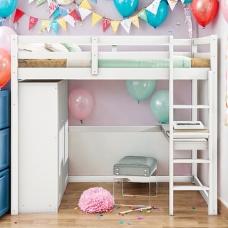 Artsy Wood Full Size Loft Bed with Built-in Wardrobe, Desk, Storage Shelves, Safety Guaranteed and Drawers, Large Space, White