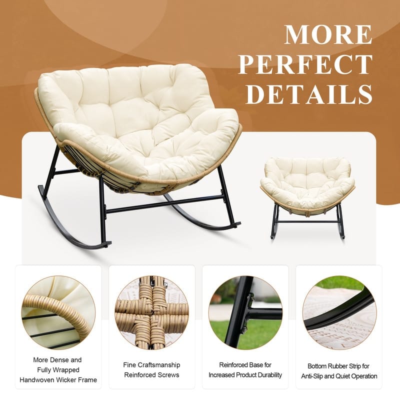 FINCATI Outdoor Rocking Papasan Chair, Rocking Chair Outdoor, 450 lbs Indoor Oversized Rocking Papasan, Comfy Rocking Egg Chair