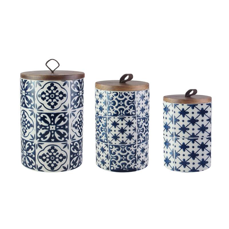 American Atelier Blue Medallion 3-piece Earthenware Canister Set