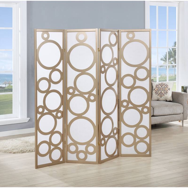 Arvada 4-Panel Wood Room Divider with Circle Pattern