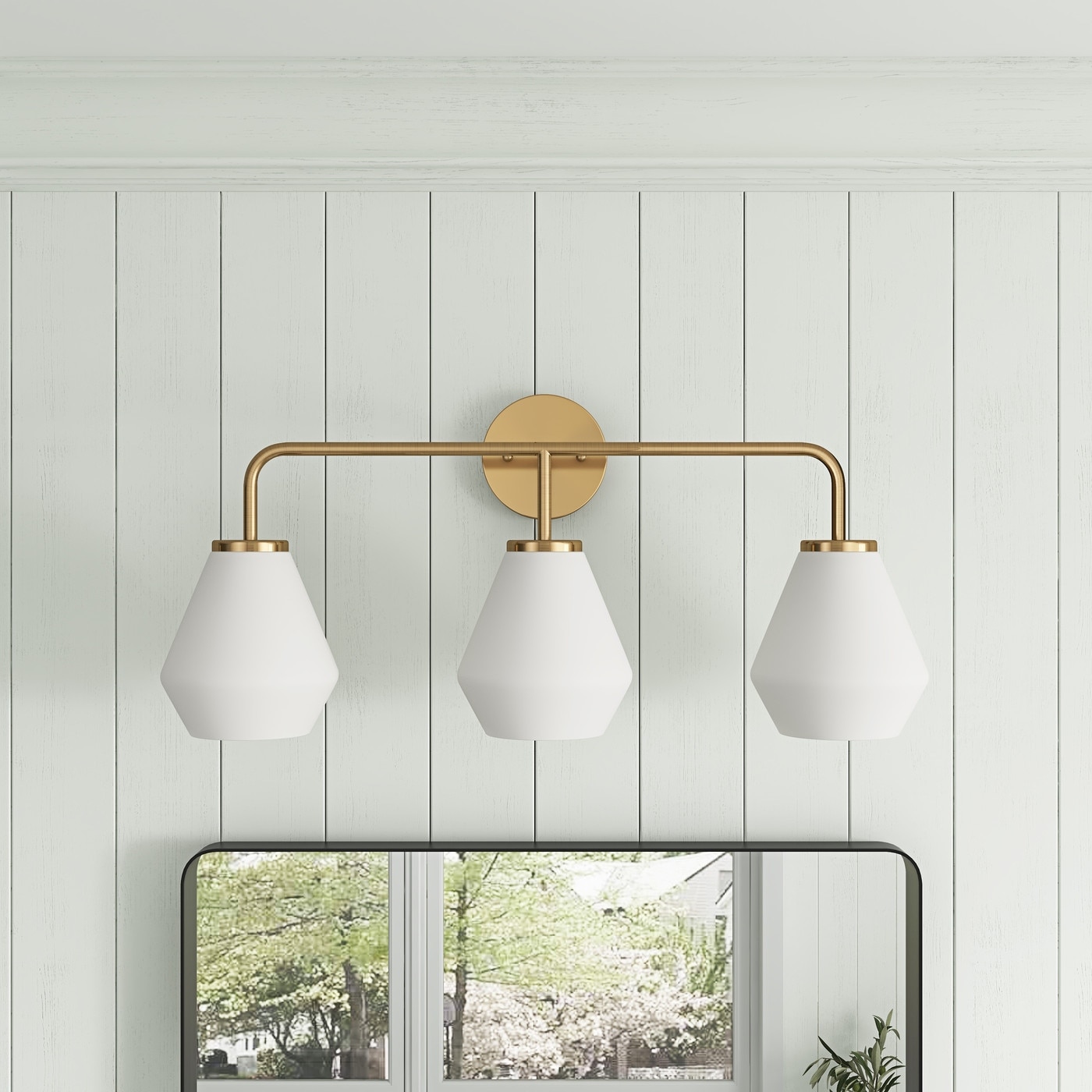 Brushed Brass 3 Light Bathroom Vanity Light Fixture with Milk White Glass Shade AD V423