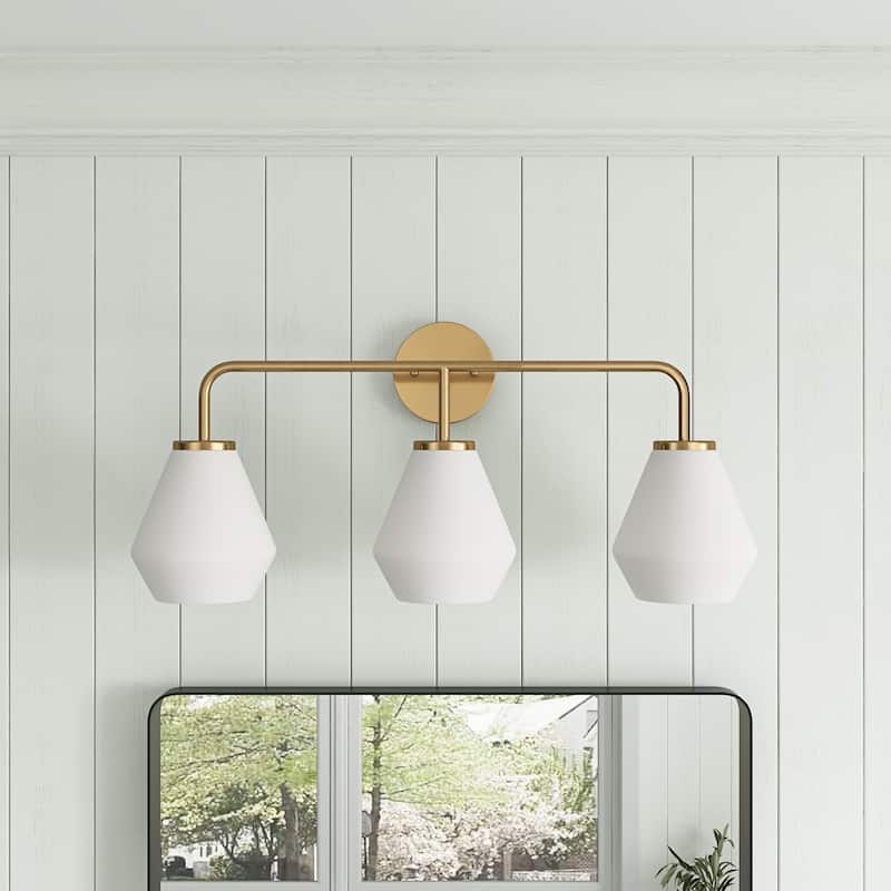 Brushed Brass 3-Light Bathroom Vanity Light Fixture with Milk White Glass Shade - Brass