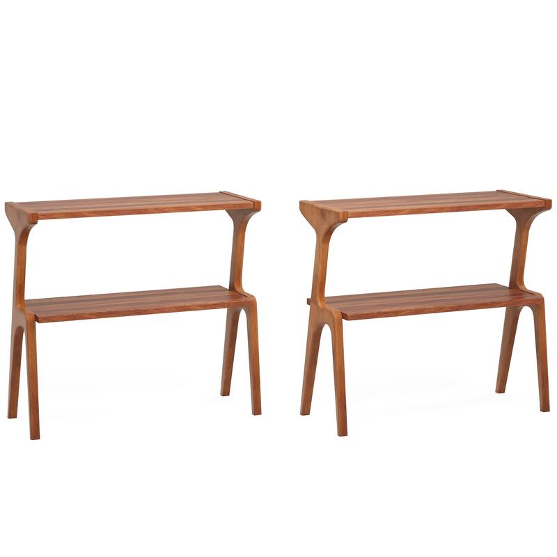 Wood 2-Tier Narrow Side End Chairside Table for Small Space