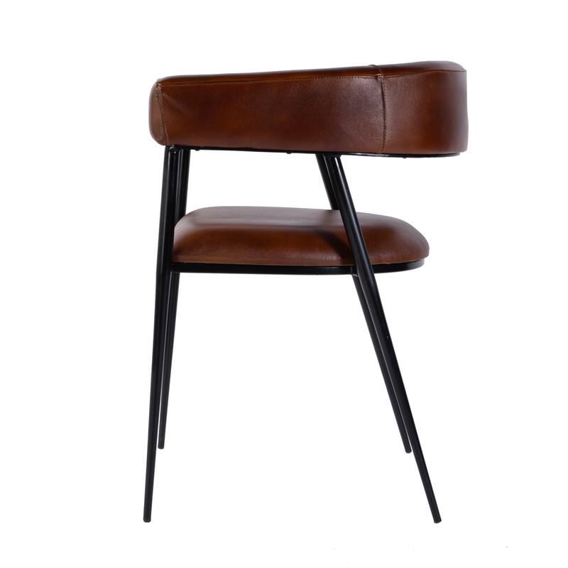 Dallas 19.5 in. Seat Height Leather and Iron Cushioned Dining Chair with Arms