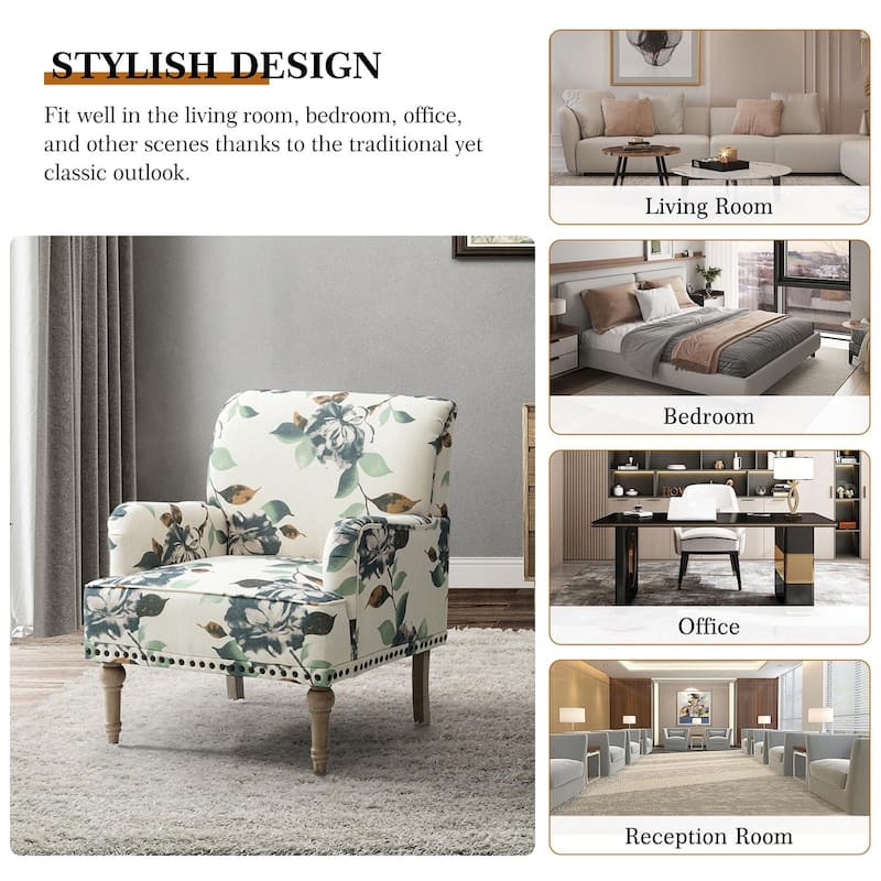Pavia Traditional Floral Fabric Design Upholstered Accent Armchair with Nailhead Trim Set of 2 by HULALA HOME