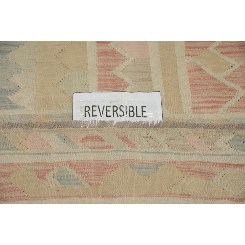 Hand Woven Oriental 100% Wool Carpet Southwestern Tribal Beige & Ivories Kilim Area Rug - 6' 5'' X 4' 10''