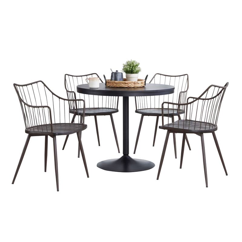 The Gray Barn Goddard-Winston 5-Piece Round Dining Set - Dark Walnut Wood/Brown Metal/Black Wood & Metal