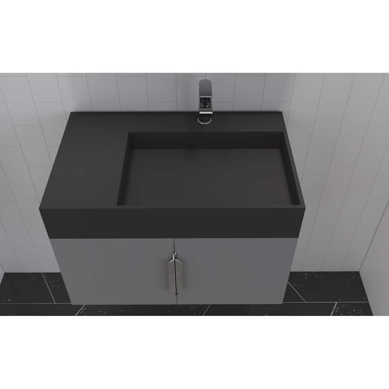 Amazon 30" Wall Mounted Bathroom Right Basin Vanity Set w/ Black Top