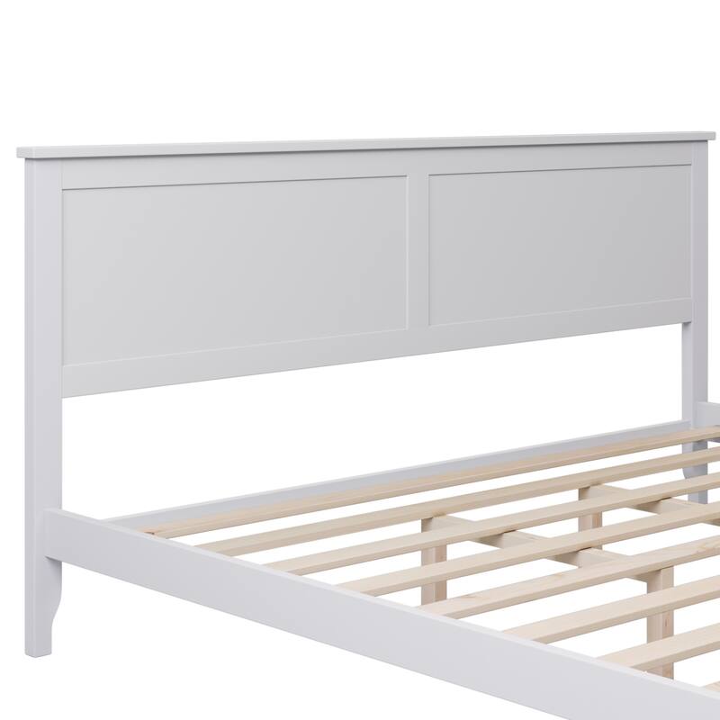 Durable Pine Wood Platform Bed with Slat Design Headboard, Full, Queen, King Options
