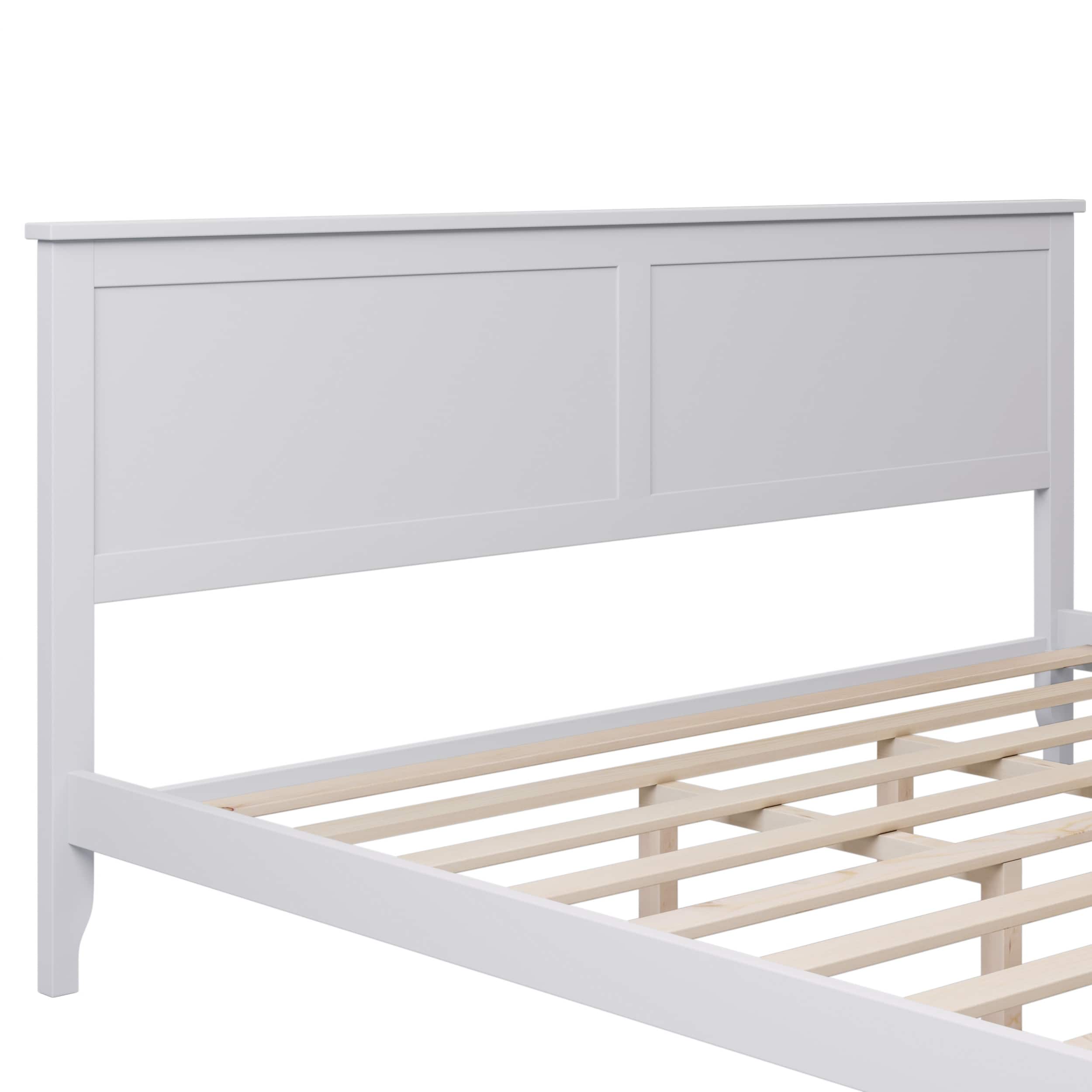 Modern Solid Wood LowProfile King Size White Platform Bed Frame Bed