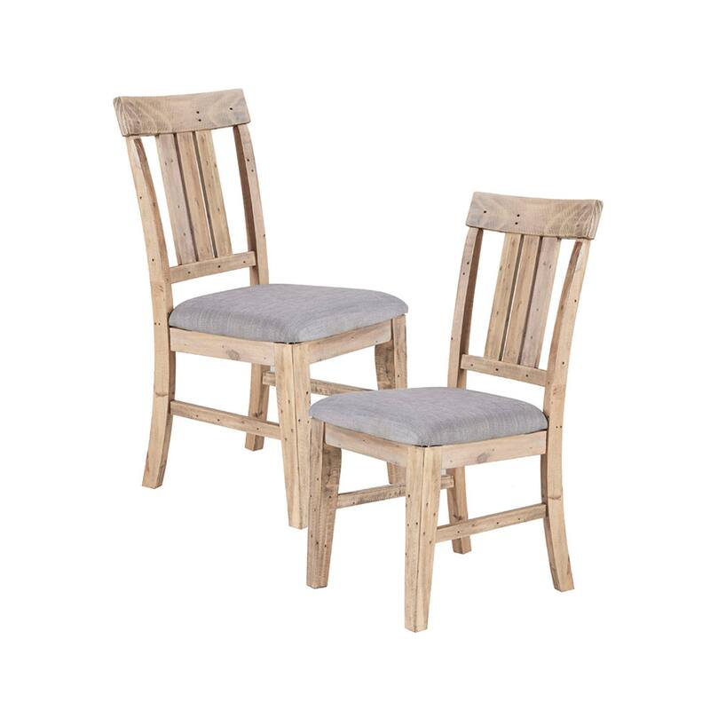 Roomfitters Dining Side Chair (Set of 2), Rustic Solid Pine Wood with Weathered Finish and Gray Upholstered Seat