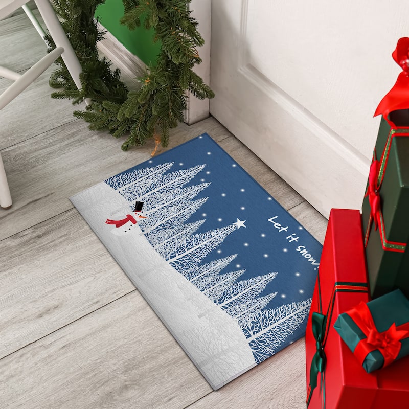 Indoor/ Outdoor Cozy Winter Blue Washable Let It Snowman Rug - 1'8" x 2'6" - Blue