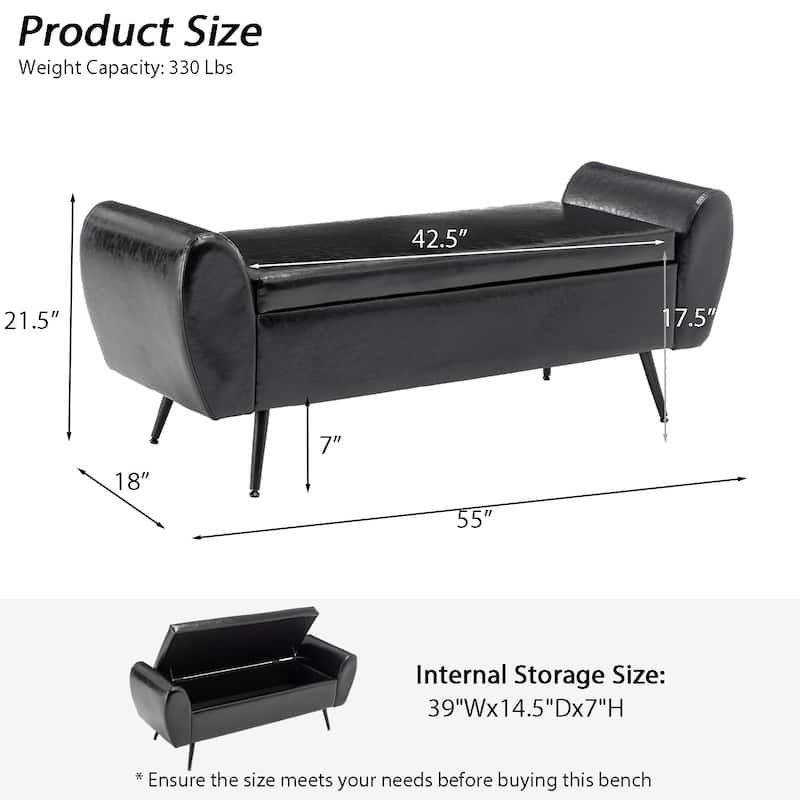 Upholstered 55"W Flip Top Storage Bench Bedroom Bench Modern End of Bed Bench for Entryway Hallway Window with Gold Legs