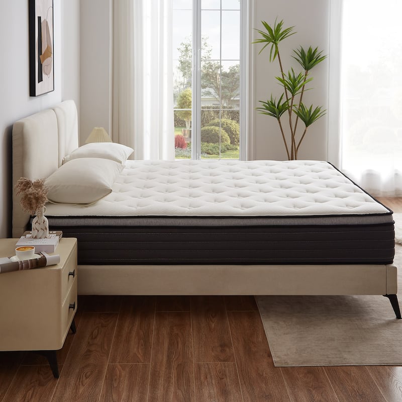 10Inch Boxed Hybrid Mattress with Gel Memory Foam and Individual Pocketed Coils, Full/Queen/King