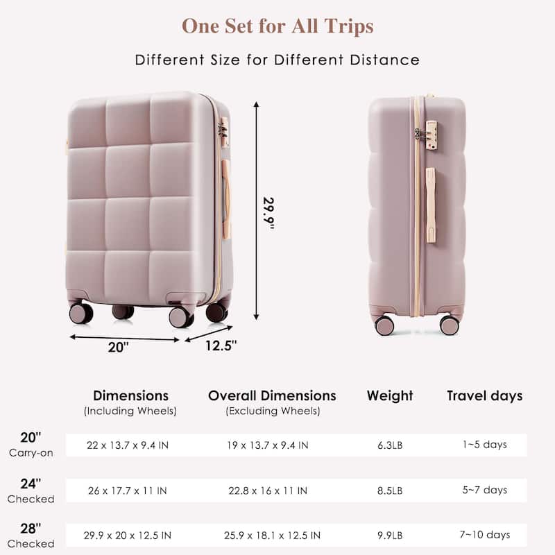 3-Piece, Modern Luggage Sets Hard Shell Luggage with Cup Holder and Spinner Wheels, for Boarding Travel, Brown