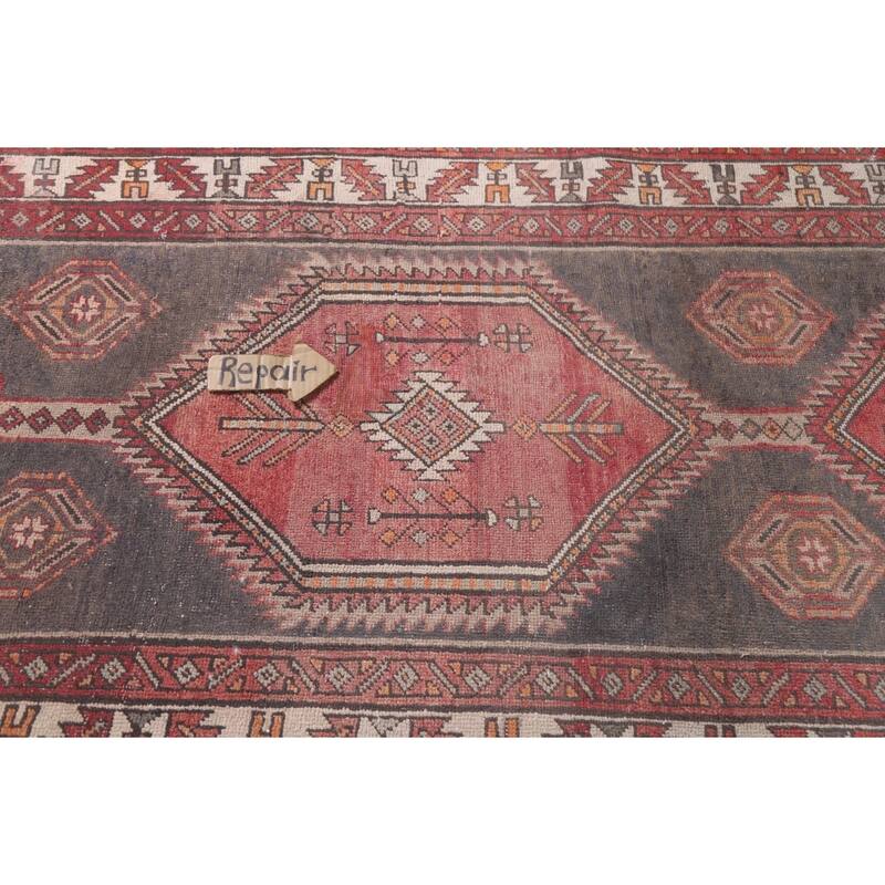 Hand Knotted Oriental 100% Wool Carpet Traditional Geometric Greys & Charcoal Ardebil Runner Rug - 12' 9'' X 3' 7''