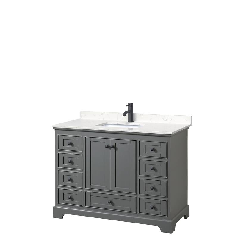 Deborah 48-inch Single Vanity, Cultured Marble Top - Dark Gray, Black Trim, Carrara Cultured Marble Top