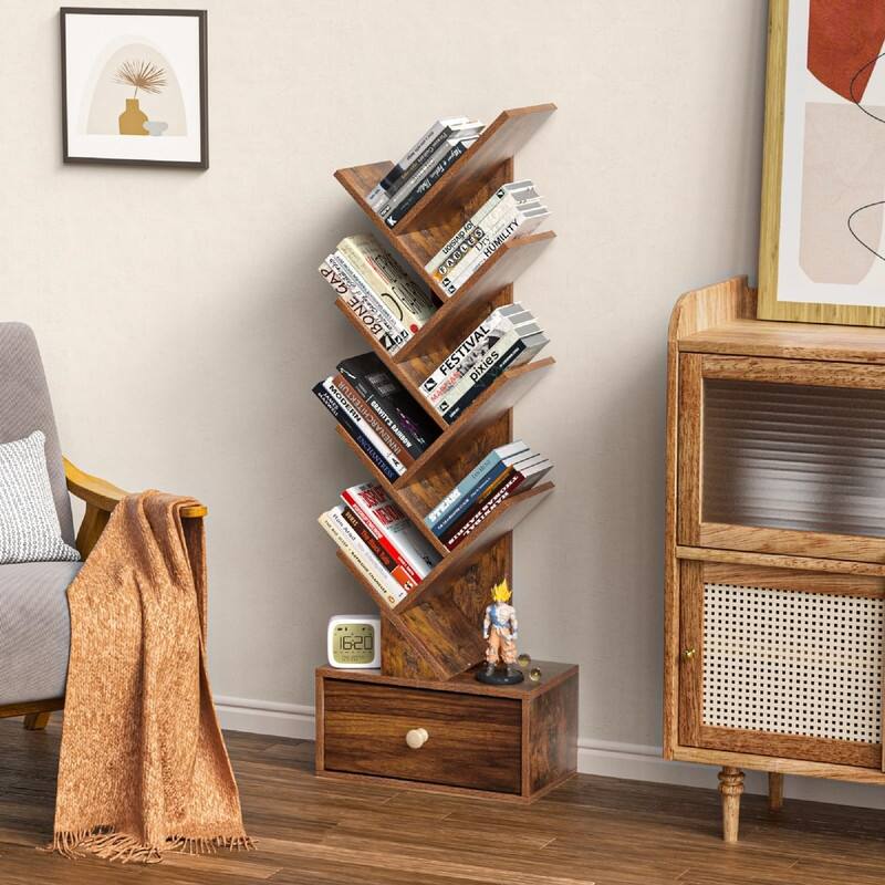 8 Tier Tree Bookshelf with Drawer - 14.57"D x 7.87"W x 46.06"H