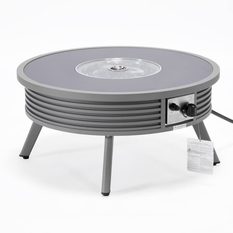 Walbrooke Modern Round Aluminum Frame Fire Pit Table with Powder-Coated Finish, CSA-Certified, and Tempered Glass - 29