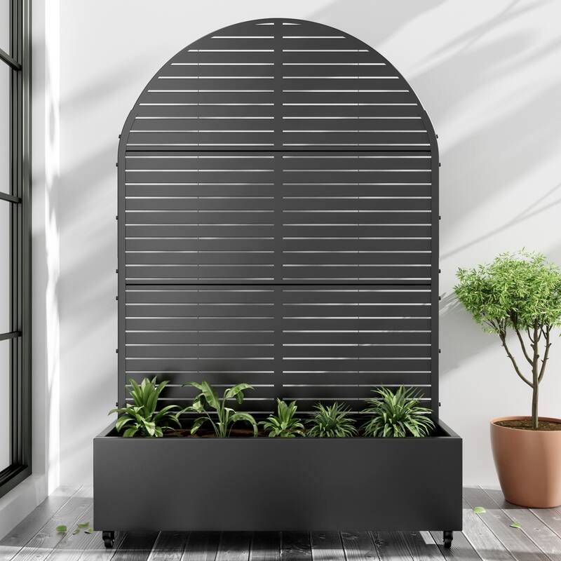 Metal Movable Planter Box with Trellis Privacy Screen Planter Box with Lockable Wheels - 72"x47" - Black
