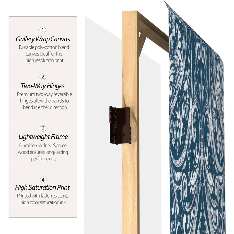 Handmade 6' Double Sided Ocean Damask Canvas Room Divider