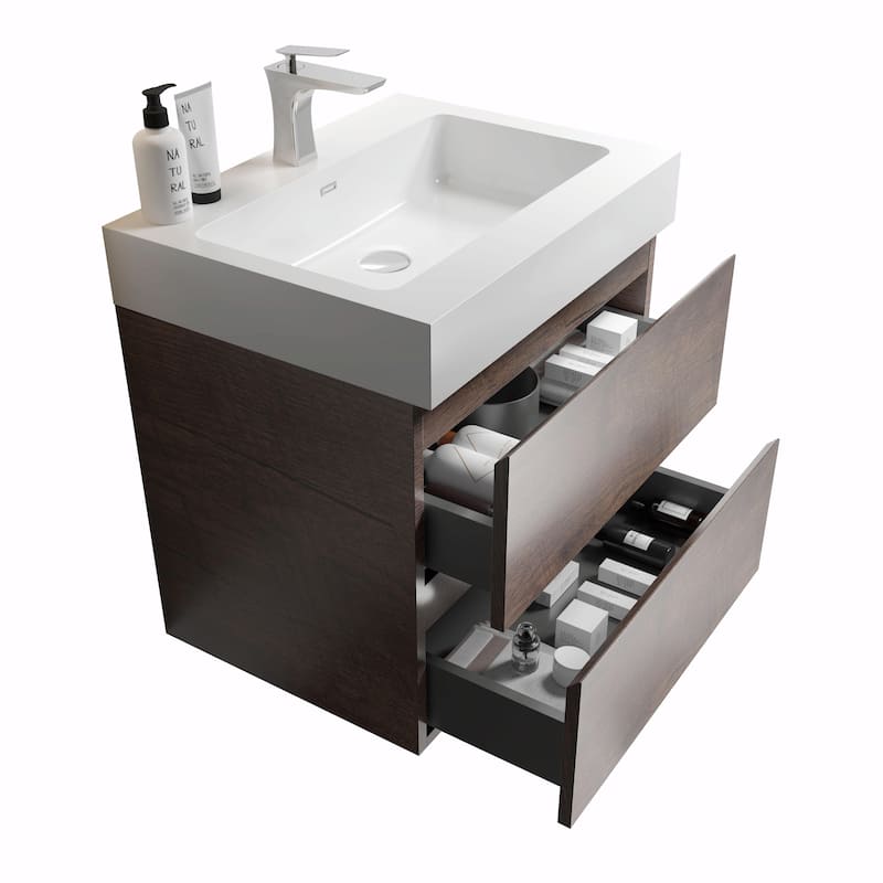 36"/30"/24" Floating Bathroom Vanity with Sink, Wall-Mounted Storage Cabinet