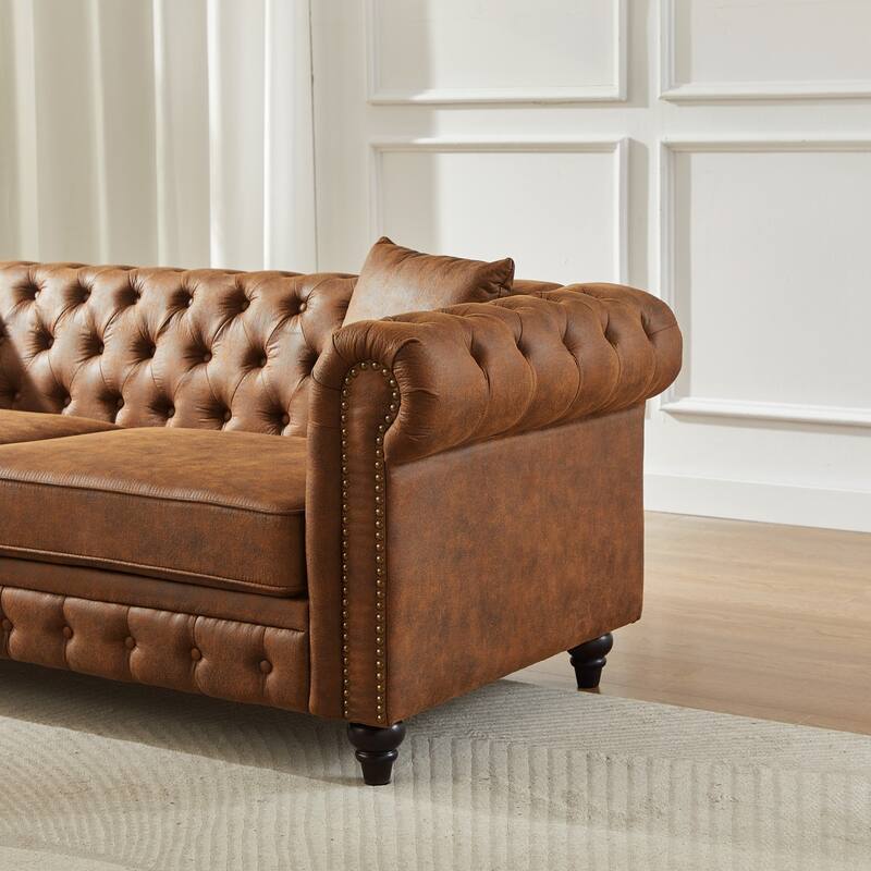 85.5" Tech Fabric Sofa with Rolled Arms and Button Tufted Design