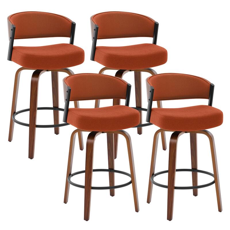 Upholstered Swivel Counter Height Bar Stool with Curved Back and Bentwood Frame - 37.2"H x 19.1"W x 20.5"D