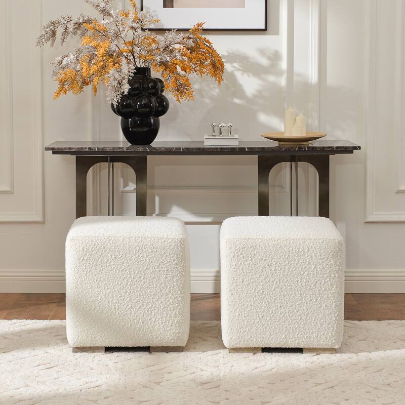 KINWELL 18.5" W Square Boucle Upholstered Ottoman Entryway Footstool