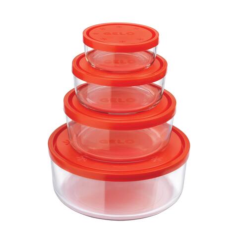 Bormioli Rocco Gelo 4 Piece Glass Storage Container Set with Red Lid - (8.25 oz., 20.25 oz., 37.25 oz. & 81 oz.)