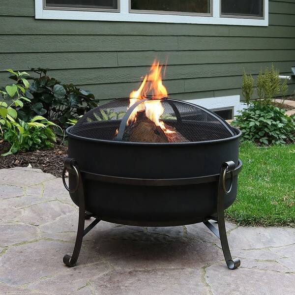 Shop Sunnydaze Black Steel Outdoor Cauldron Fire Pit With Spark