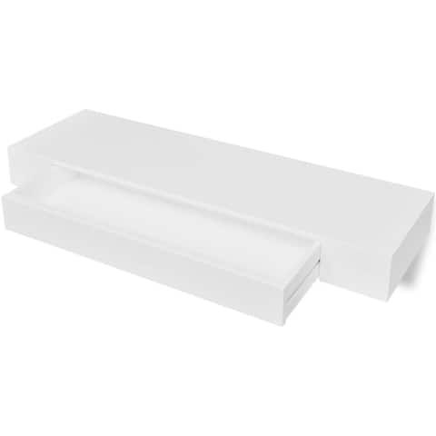 vidaXL White MDF Floating Wall Display Shelf 1 Drawer Book/DVD Storage - 31.5"x9.8"x3.1"