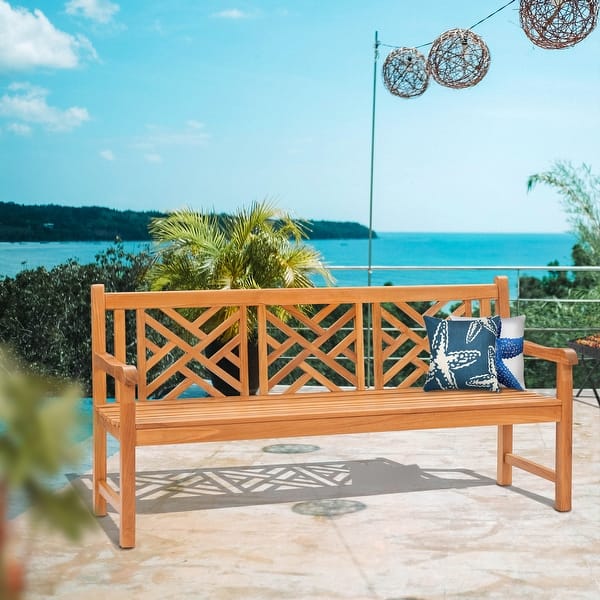 slide 2 of 9, Chic Teak Chippendale Outdoor Teak Wood Patio & Garden Triple Bench