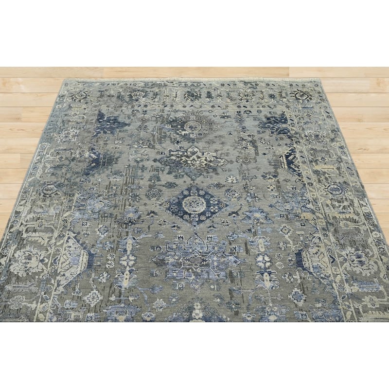 Gray Wool Oriental Area Rug Hand Knotted Traditional Turkish Oushak - 6' 2'' x 8' 8''