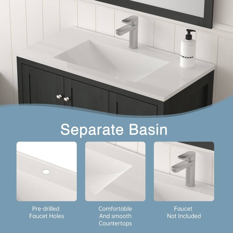 36" Bathroom Vanity Modern Bathroom Cabinet with Basin Top
