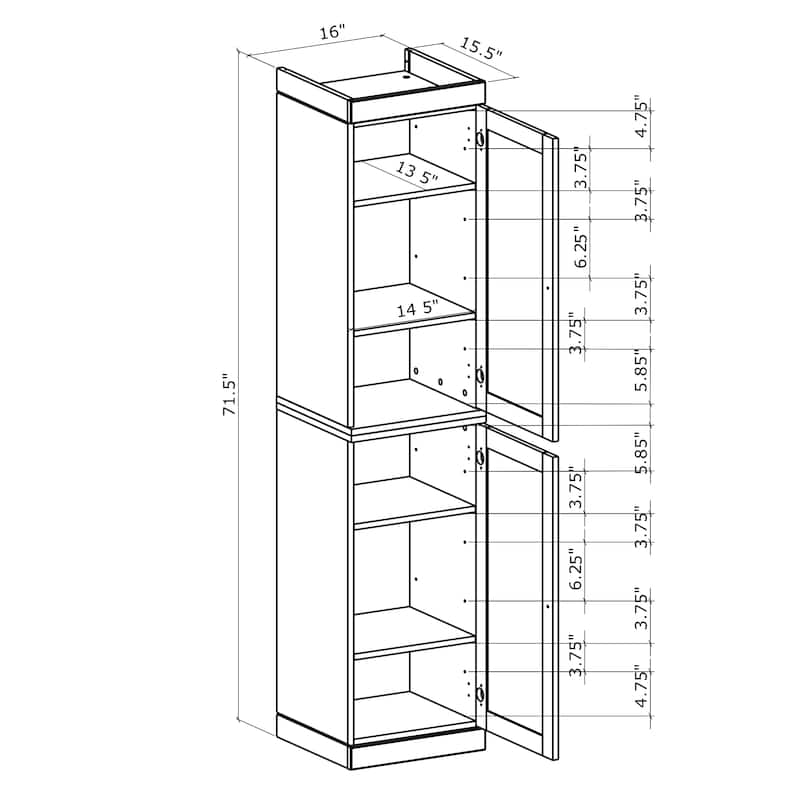 Palace Imports Premium 100% Solid European Oak Hardwood Modular Dining Room Cabinet with Shaker Doors - 16" Wide, 71.5" Tall
