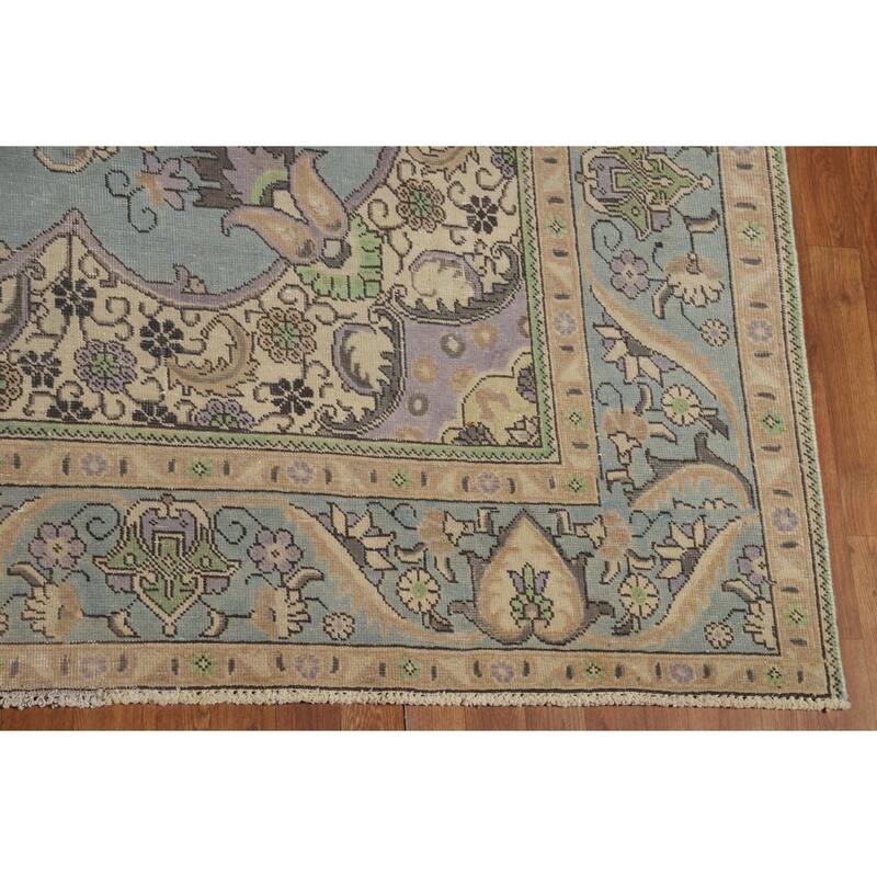 Light Blue Tabriz Persian Area Rug Handmade Bedroom Wool Carpet - 9'5"x 12'5"