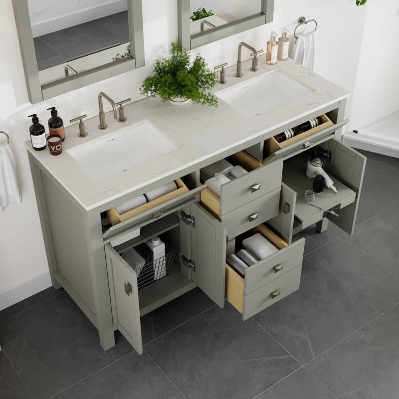 Totti Artemis 60" Gray DS Bath Vanity with WH Engineered Top - 60