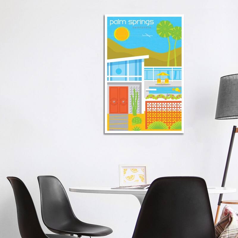 iCanvas "Palm Springs Mid Century House Travel Poster" by Jim Zahniser Canvas Print - 40x26x1.5