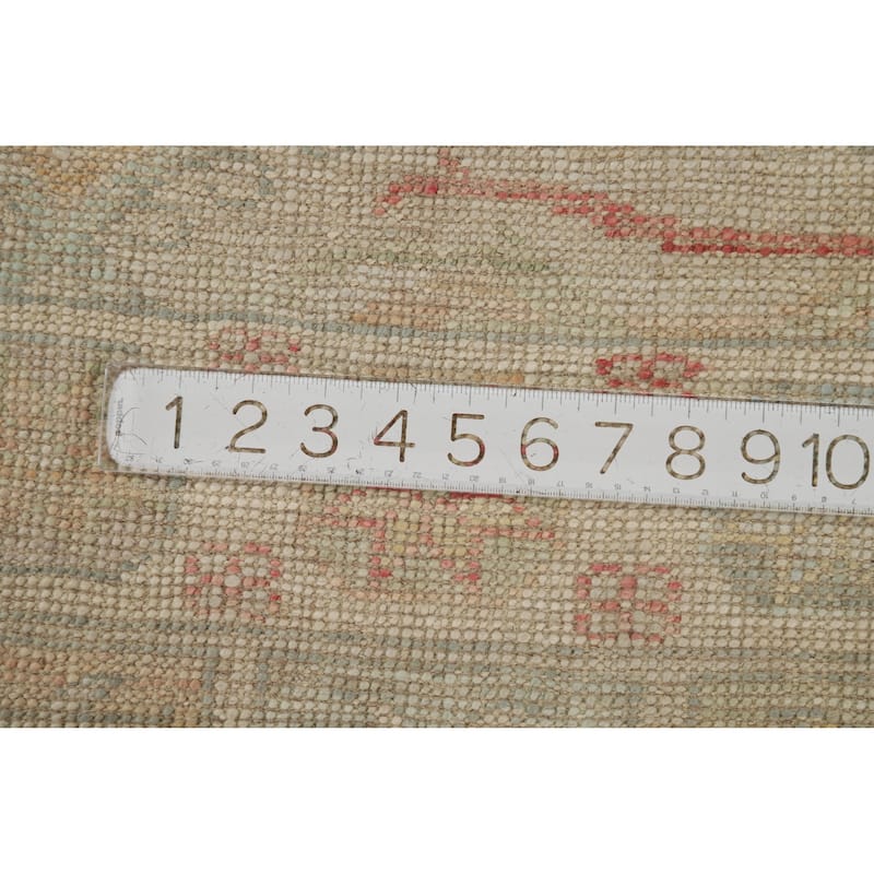 Hand Knotted Oriental 100% Wool Carpet Transitional Geometric Beige & Ivories Oushak Runner Rug - 10' 2'' X 3' 5''
