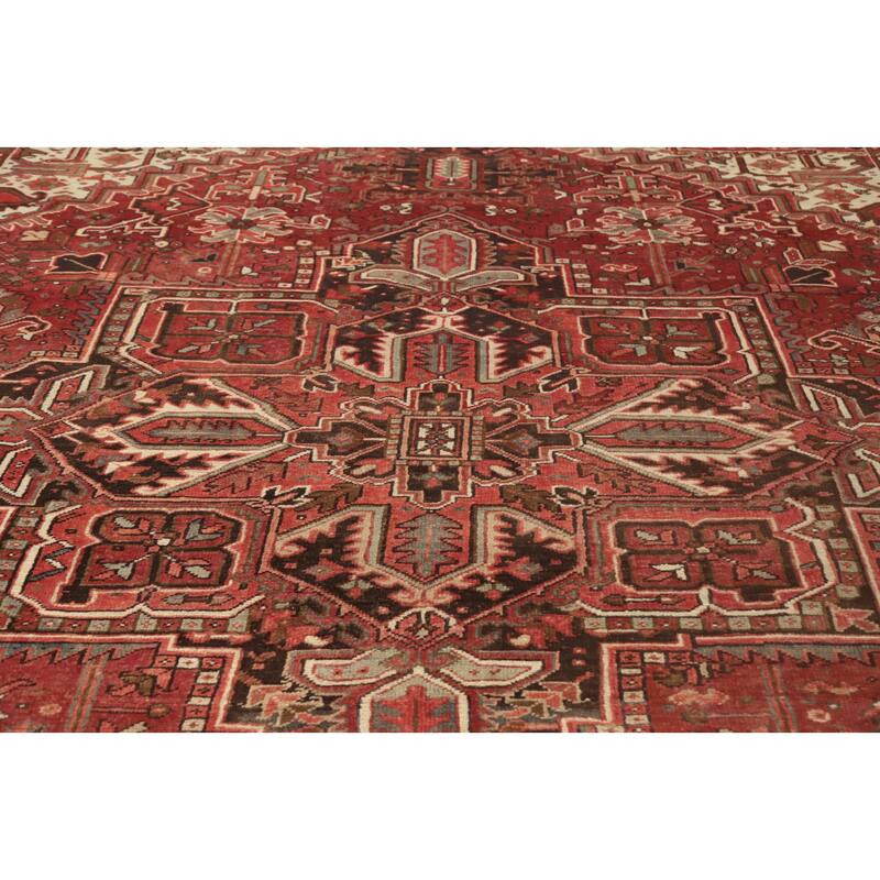 Hand Knotted Oriental 100% Wool Carpet Traditional Medallion Red Heriz Area Rug - 13' 4'' X 10' 0''