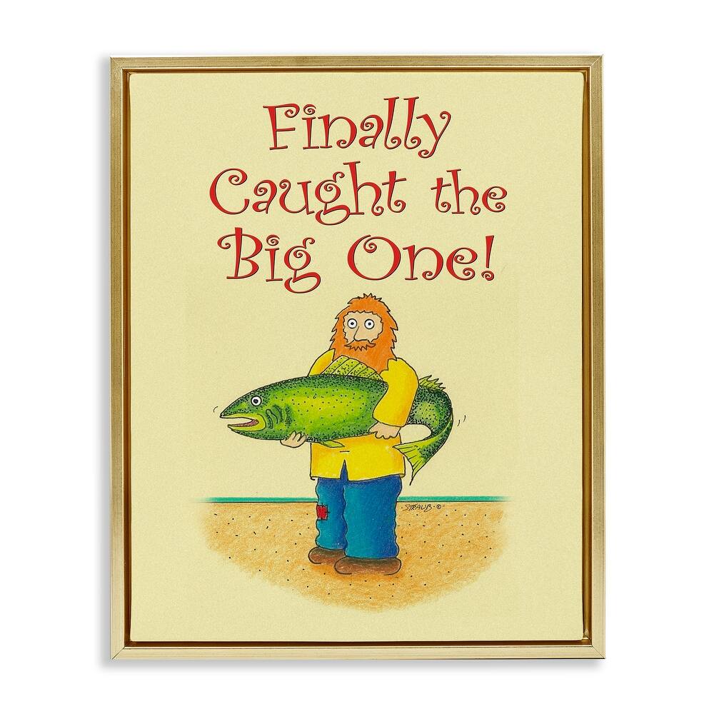 Stupell The Big One Fisherman Framed Floater Canvas Wall Art Design By Roger Straub