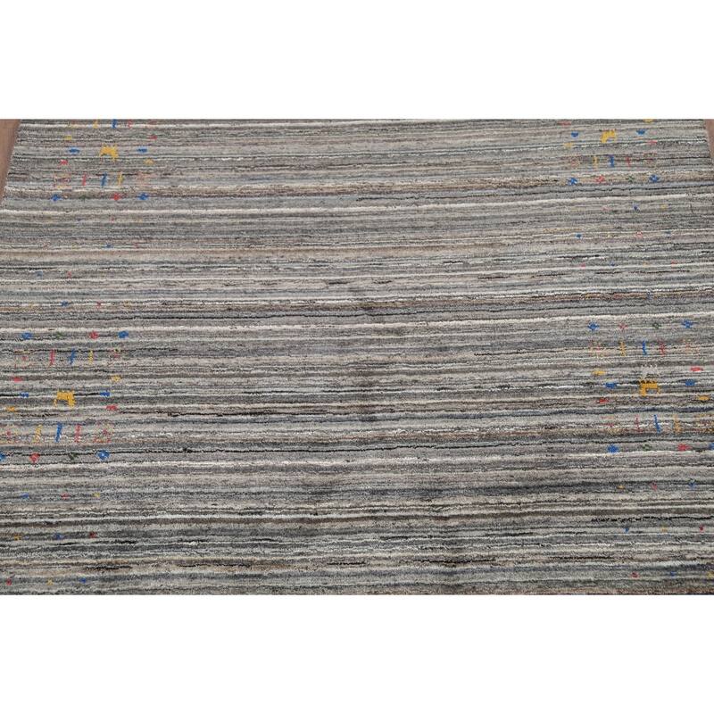 Striped Tribal Gabbeh Oriental Area Rug Hand-Knotted Wool Carpet - 5'1"x 8'0"